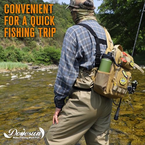 Dovesun Small Fishing Backpack Fishing Sling Bag with 3600 Tackle Box Small Tackle Backpack with Tool Set Khaki - color: B: Fishing Tackle Backpack With Tool Set(khaki)