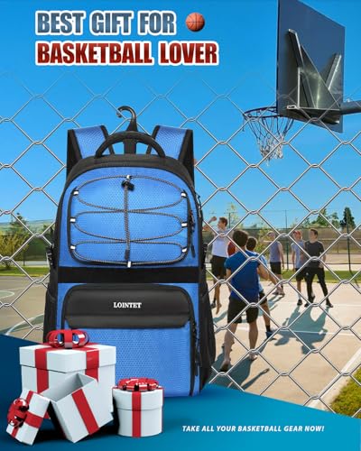 LOINTET Basketball Bag Backpack with Ball Holder Shoes Compartment, Large Basketball Accessories Sports Bag - color: Blue