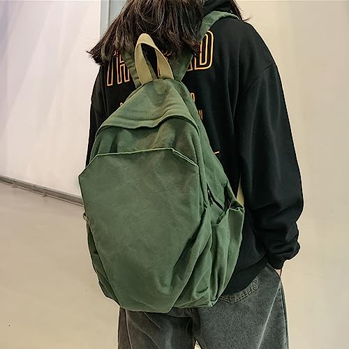 Women's canvas bag, men's and women's large capacity leisure backpack, men's and women's travel backpack (Green,One Size) - color: Green