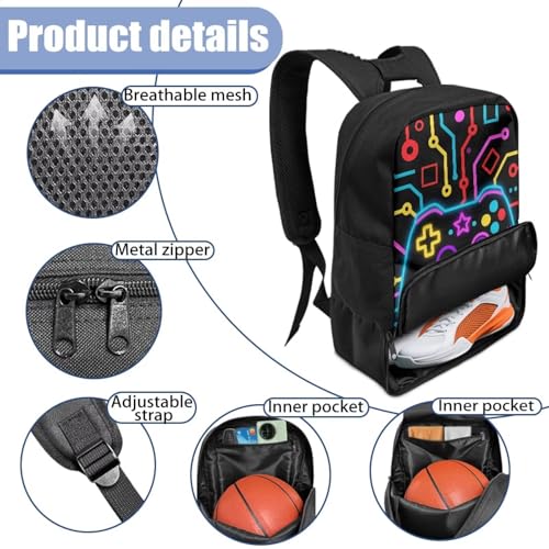 Basketball Backpack With Separate Ball Compartment And Shoes Fit Basketball Volleyball Football - color: Gamepad