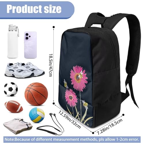 18.5in Basketball Backpack Basketball Bag with Shoe Compartment & Ball Holder, Waterproof Bag for Soccer Volleyball - color: Simple Pink Daisy Bee Print