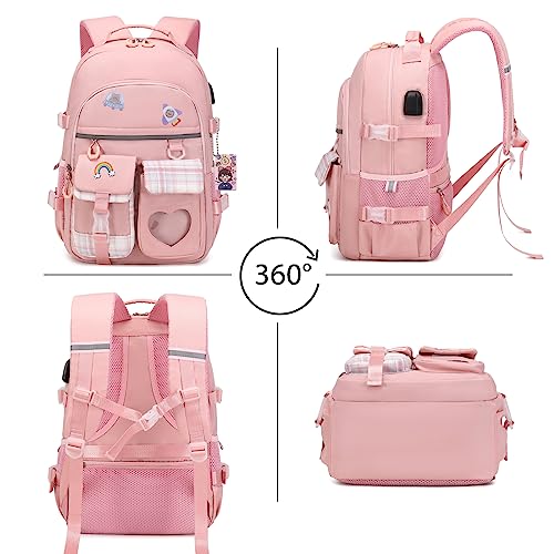 ACESAK Backpack for Girls - Bookbag Backpacks Schoolbag for Girls Kids Teen Women Casual Travel Daypacks - School Bag Elementary Middle School College Cute Backpack with Lunch Box (Pink) - color: Pink