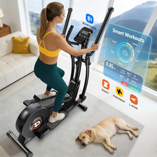 pooboo Elliptical Machine, Elliptical Exercise Machine with 16-Level Resistance&Quiet Magnetic Driving System, Elliptical Machine for Home with LCD Monitor - color: 15.5IN-Stride Black