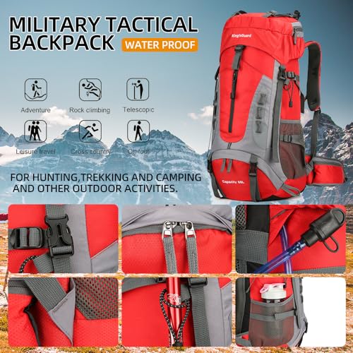 King'sGuard 60L Hiking Backpack for Men and Women Lightweight Camping Hiking Backpack with Rain Cover Large Waterproof Travel Backpack Backpacking Pack (Red) - color: Red
