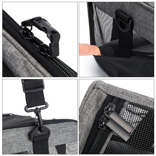 Wakytu Pet Carrier for Medium Large Cats and Dogs, Dog Carrier Travel Bag with Adequate Ventilation, 5 Mesh Windows, 3 Entrance, Locking Safety Zippers, Padded Shoulder and Carrying Strap, Large - color: 1.0 Grey, size: 19.3"L x 13"W x 13"H
