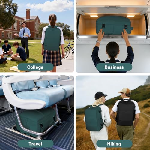 Carry On Backpack for Women & Men – Airline Approved Underseat Size, 15.6" Laptop Compartment, TSA-Friendly 180° Opening, Anti-Theft Business Travel Backpack with Trolley Sleeve (Peacockblue, Large) - color: Peacockblue, size: Large