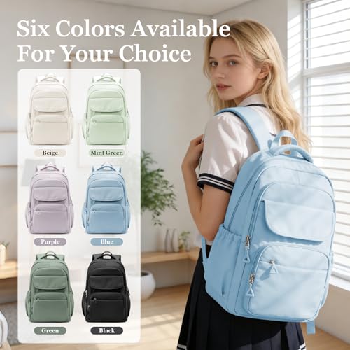Cute School Backpack for Teens Girls Boys Waterproof School Bag Basic Backpack for College Students Multi Pocket Backpack Lightweight Casual Daypack Backpacks for Women Men(Blue) - color: Blue