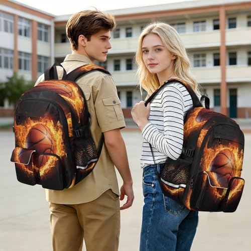 Bolaz Flame Basketball Travel Backpack 14 Inch Laptop Computer Bag Sturdy School Bag College Bookbag