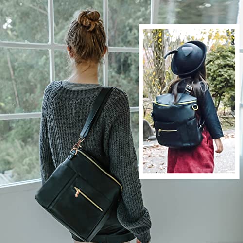 miss fong Small Diaper Bag Mini Diaper Bag, Leather Diaper Bag Backpack Mini Backpack with 14 Pockets Insulated Pockets & Shoulder Strap(After Dark) - color: After Dark