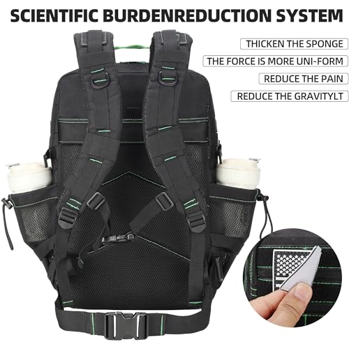 45L Military Tactical Backpacks 3 Days Assault Pack Bag Fitness Rucksack Bug Out Bag Hiking Treeking - color: Black&green