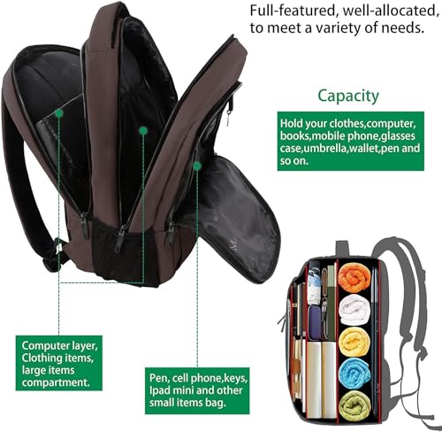 MATEIN Brown 32L Laptop Backpack, 15.6 Inch Water Resistant Work School Bag - color: Tawny Brown, size: 15.6 Inch