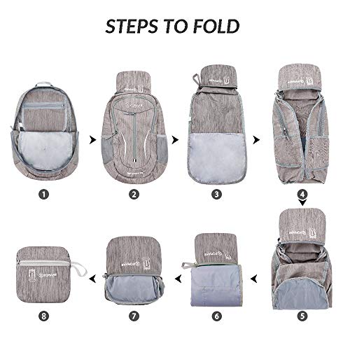 ZOMAKE 25L Ultra Lightweight Packable Backpack, Foldable Hiking Backpacks Water Resistant Small Folding Daypack for Travel(Light Gray) - color: Light Gray