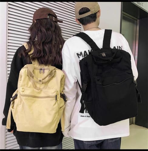 MaxxCloud Aesthetic College Laptop Backpack, Heavy Cotton, Retro Canvas Backpack Travel Bag, Large - color: Large Black
