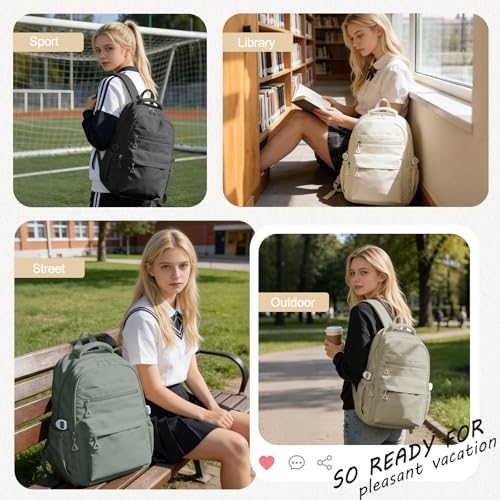 Backpack for College Students Women Men, Aesthetic Backpacks for Middle School, Waterproof Bookbag, Lightweight High School Backpack for Teens Boys Girls(Beige) - color: Beige