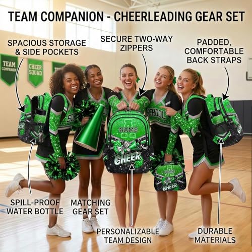 Custom Cheer Backpack for School, Cute 17 Inch Lightweight Cheerleading Initial Backpacks Gift for Team Camp Picnic Travel Gym - color: Green