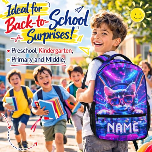Boys Backpack Gaming Backpacks Personalized Name for Kids Toddler, Large Capacity Cat Bookbag for School Travel Outdoor - color: Pink