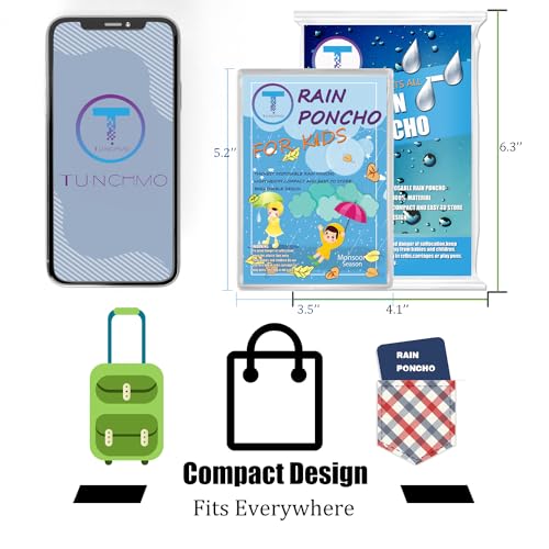 TUNCHMO Disposable Rain Ponchos 6 Pack for Adults/Kids/Family Set-50% Thicker Emergency Ponchos - color: Family 6 Pack