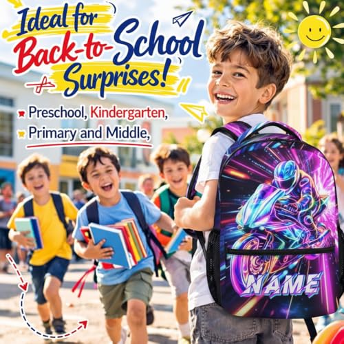 Boys Backpack Personalized Motorcycle Backpacks for Kids Toddler, Cool Print Custom Bookbag for Preschool Primary Kindergarten - color: Green