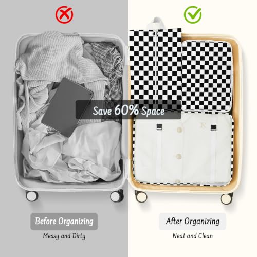 9 Set Packing Cubes for Travel Essentials - Lightweight Carry-On Luggage Organizer Bags with Shoe, Clothes & Laundry Bags for Airplane, Family & Business Travel, Black checkered - color: Black checkered