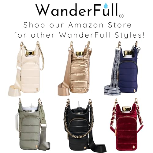 WanderFull® Original HydroBag®, Fits Up to 32 oz Water Bottle Holder with Strap, Gift for Women, Hands-Free Crossbody, Water Bottle Carrier Bag with Phone Pocket - color: Ivory Lacquer Après Ski Embroidery