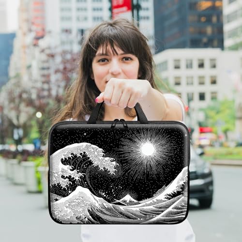 Laptop Sleeve with Handle 10 Inch, Waterproof Laptop Case Bag, Black Wave Pattern Design Computer Sleeve Compatible with MacBook Air, Pro, HP, Dell, Lenovo, ASUS - color: Black Wave, size: 10inch(9.7-10.5")