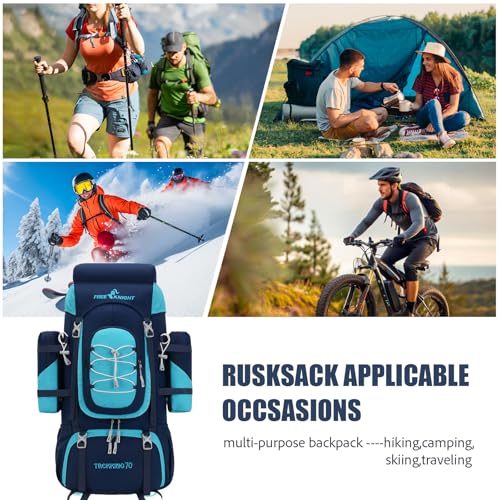 Bseash 70L (65+5) Waterproof Hiking Camping Backpack with Rain Cover, Outdoor Sport Travel Daypack for Climbing Touring (Navy Blue) - color: Navy Blue
