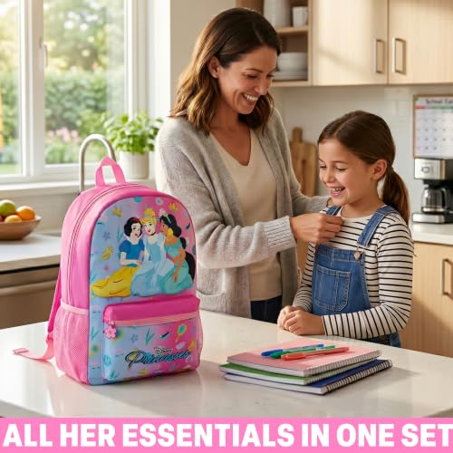 Get Trend Disney Princess Kids Backpack 4 Piece Set | 18 inch Bookbag, Insulated Lunch Bag, Zipped Pencil Case & BPA-Free Water Bottle for School & Travel, Gifts for Girls - color: Pink Princess