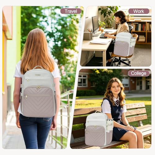 VANKEAN Laptop Backpack for Women (BEIGE-DUSTY PINK, 15.6 Inch) - color: Beige-dusty Pink, size: 15.6 Inch
