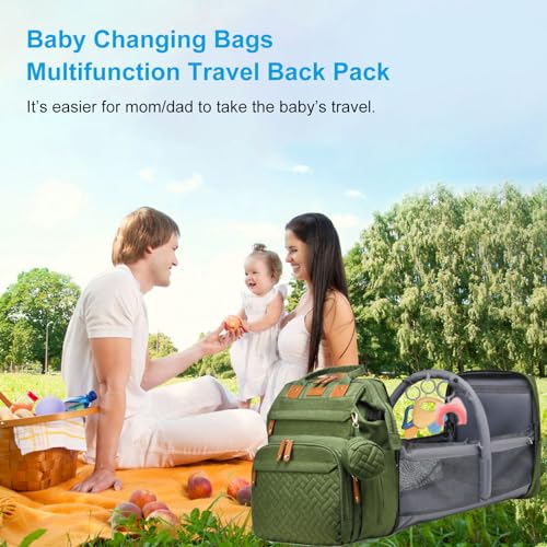 Jeryswet Baby Diaper Bags with Changing Station, Waterproof Large Capacity Diaper Bag Backpack for Moms Dads with USB Charging Port and Stroller Straps, Baby Shower Gifts, Green - color: Army Green