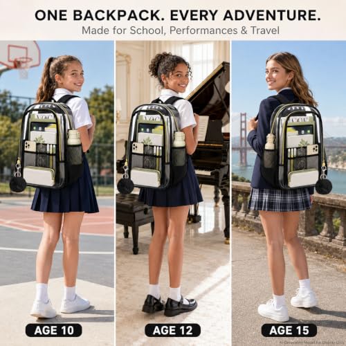 AGSDON Clear Backpack, Heavy Duty Transparent Bookbag, See Through PVC Backpacks for Women Men - color: Clear Backpack - Black