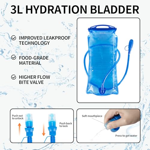 KABAQOO Hydration Backpack, 18L Multipurpose Hiking Backpack with 3L Water Bladder, Water Backpack Insulated Hydration Pack Ideal for Hiking and Cycling - color: Black