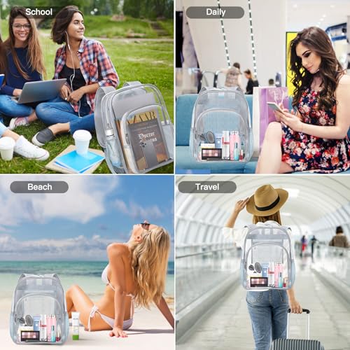 HEEYA Clear Backpack Heavy Duty Transparent Backpack for Security, Sports, Work, Travel, Stadium - color: Grey