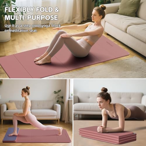 7-Fold Yoga Mat 70"x24" - 1/2 Inch Thick Folding Exercise Mat, Compact Non-Slip TPE Mat for Travel, Storage, Yoga & Home Gym, Lightweight & Portable - color: Pink + Navy