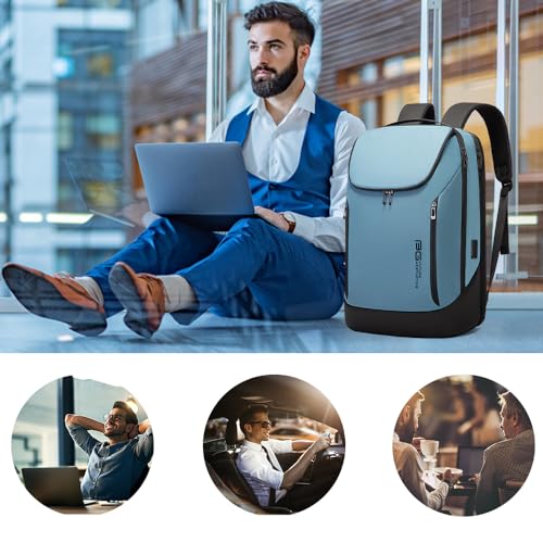 BANGE Business Smart Backpack Waterproof fit 15.6 Inch Laptop Backpack with USB Charging Port,Travel Durable Backpack (Light Blue(three Pocket), Medium) - color: Light Blue