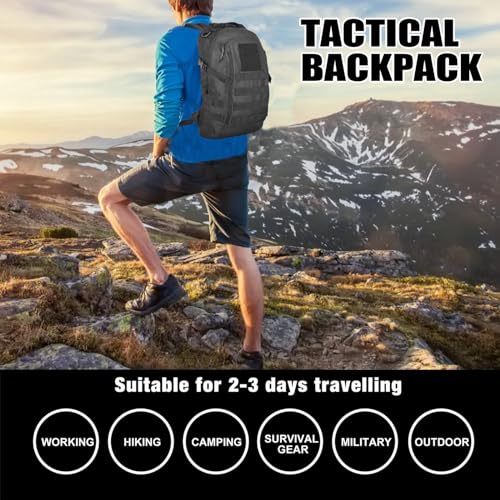 Small Tactical Backpack 12L Molle Bag Rucksack Army Daypack Military Daypack for Outdoor,Hiking (Black) - color: Black