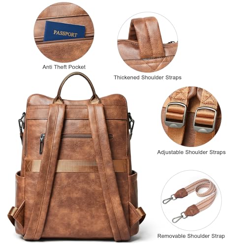 Shrrie 15.6 inch Laptop Backpack for Women,Large Leather Backpack Purse,Travel,Carry on,Water Resistant Casual Laptop Backpacks,College Backpack,Work Backpack for Women,Two-toned Brown - color: Two-toned Brown