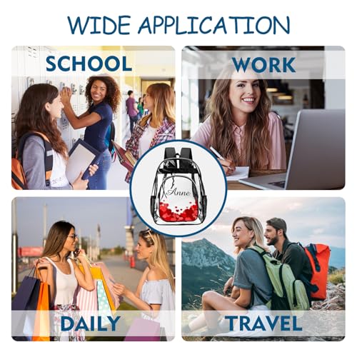 Personalized Clear Backpack with Name, Custom Heavy Duty Stadium Approved School Transparent Book Bag with Reinforced Padded Straps, Kids Girls Water Proof Clear Book Bag - color: N-clear Backpack