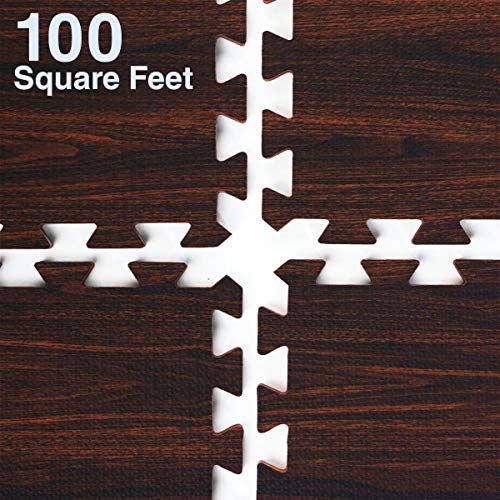 100 Sq. Ft 3/8 Inch Thick Printed Foam Tiles Interlocking Foam Mat, Dark Wood Oak Grain Style - (24" x 24", 25 pcs), Protective Flooring for Home, Exercise or Trade Show - color: Dark Oak