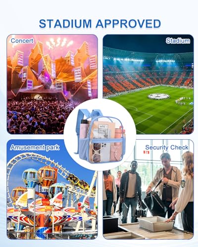 Clear Backpack for Stadium Events, 12x12x6 Small Clear Plastic bag with Reinforced Straps for Game Security Festival Concert - color: Sky Blue
