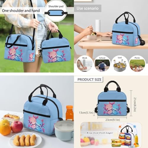 Flashideas Cute Axolotl Backpack for Girls Boys Backpack with Lunch Box 32 oz Water Bottle and Water Bottle Bag 4Pcs Set 17" Bookbag with Compartments for School Sturdy School Bag for Kids Elementary - color: Cute Axolotl-8