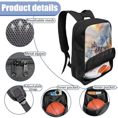 Basketball Backpack With Separate Ball Compartment And Shoes Fit Basketball Volleyball Football - color: Forest Wolf