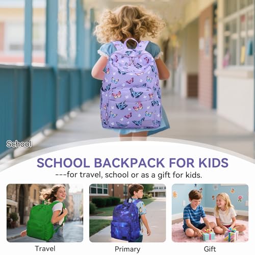 VASCHY School Backpacks, Lightweight Bookbag Schoolbag for Kid Girls Casual Basic Simple Daypack for Teen Girls Butterfly - color: Lavender Butterflies