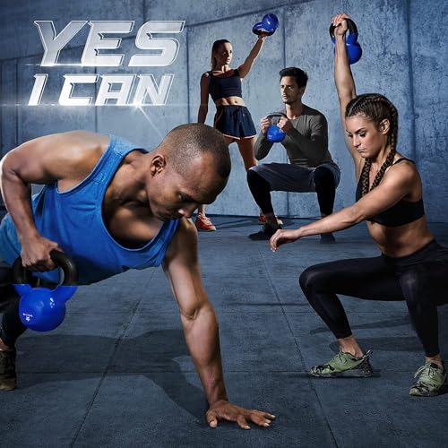 Yes4All Kettlebell, Vinyl Coated Kettlebell Cast Iron Sets with Stable Flat Bottom for Full Body Workout, Push up, Grip Strength Training & Weights Exercises - color: Blue, style: 15 + 25lb