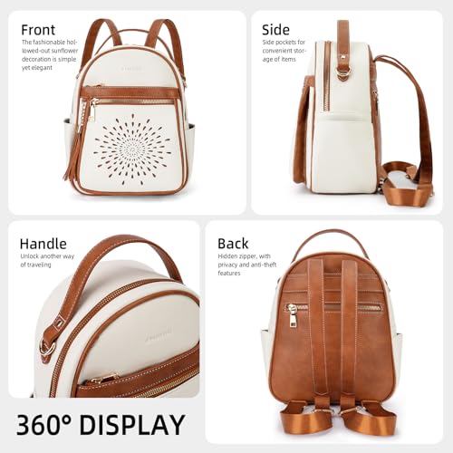 APHISON Small Backpack Purse for Women Cute PU Leather Mini Backpacks Ladies Casual Lightweight Travel Daypack Waterproof - color: 9-white Brown, size: Small