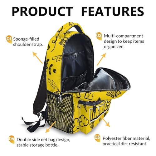 Personalized Kids Backpack Custom Baseball Schoolbag for Boys, Fun Banana Bookbag for School Travel Hiking - color: Yellow