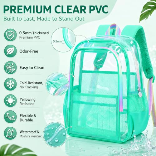 gxtvo Clear Backpack, Heavy Duty Transparent Bookbag, See Through Backpacks for Women Men | Heavy Duty - color: Chic Green Clear Backpack