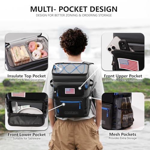 Large Backpack Cooler 36 Can Cooler Backpack with 2 Insulated Compartments Leak Proof Waterproof Travel Backpack, Camping Beach Picnic Lunch Thermal Bag for Women and Men - color: Gray