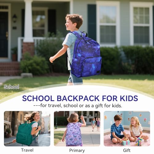 VASCHY School Backpacks for Boys, Lightweight Bookbag Schoolbag for Elementary School Casual Basic Simple Daypack for Middle School Galaxy - color: Blue Galaxy