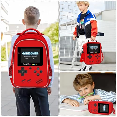 Backpack for School Boys,3pcs Boys Backpack and Lunch Box Set for Elementary Middle School, 17″ Video Game Bookbag for Ages 6-18 Kids Children Teens - color: Game Backpack Set-red