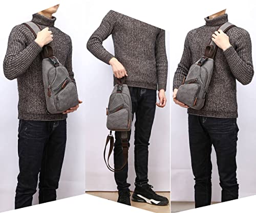 Canvas Sling Bag Crossbody Backpack Shoulder Casual Rucksack for Men Women Outdoor Cycling Hiking Travel Fishing Grey - color: Grey